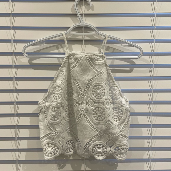 White Patterned Lace Spaghetti Strap Top - Picture 1 of 1